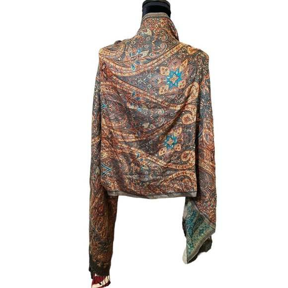 Unbranded Scarf Womens Rectangle Cashmere Orange Turquoise Boho Floral Fringe - Picture 7 of 11